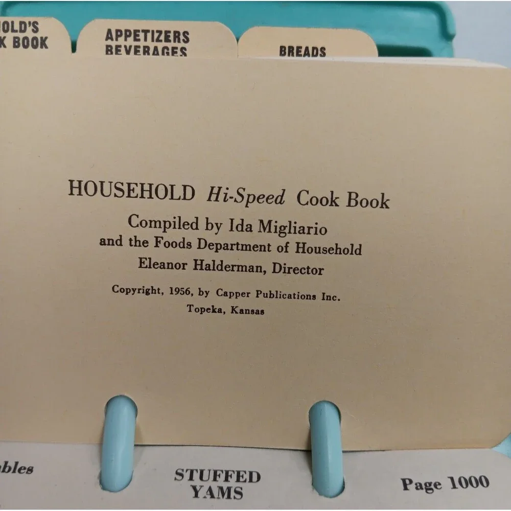 Vintage Household Hi-Speed Cookbook 1956 Rolodex Turn Style Recipe Turquois